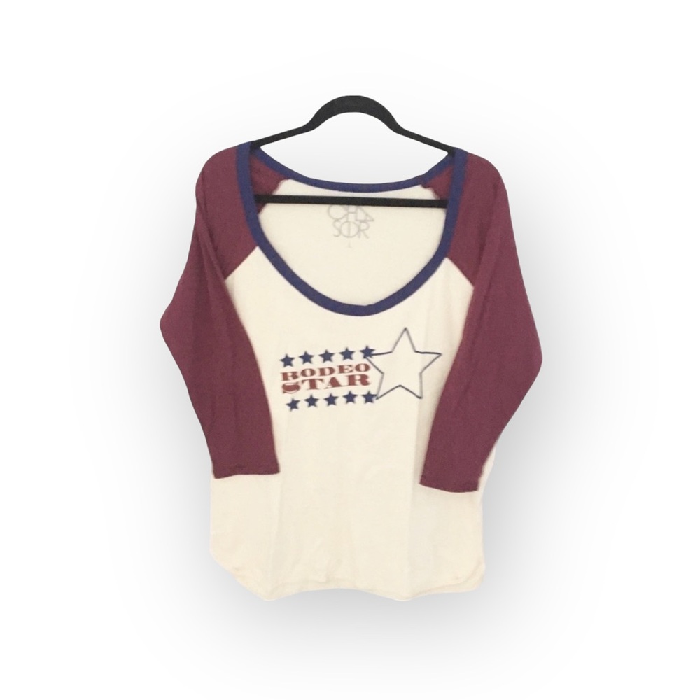 Chaser ★ Rodeo Star Color Block Graphic Raglan Baseball Tee T Shirt ★ Almond ★ L - Picture 13 of 16